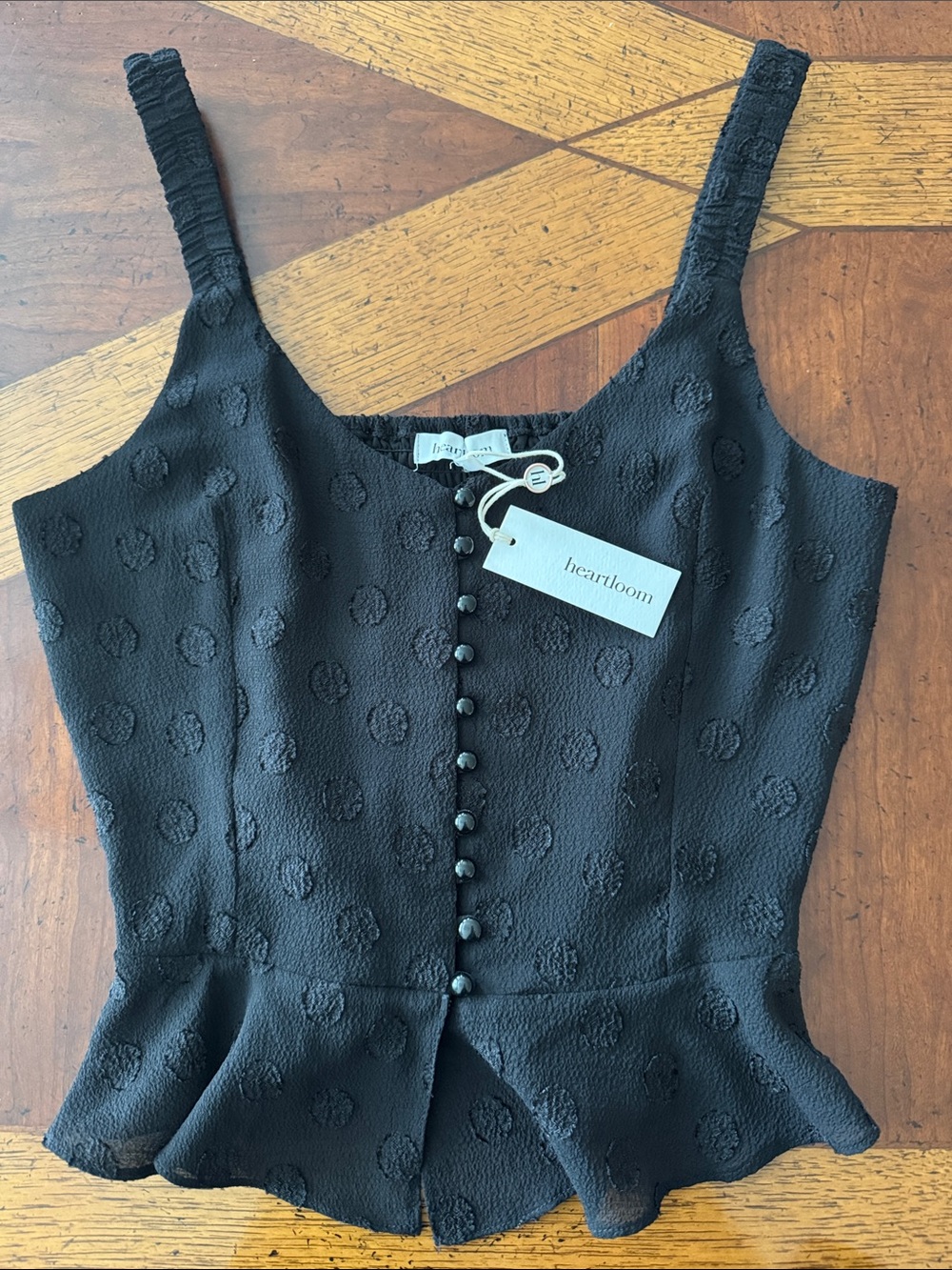 Heartloom Black Textured Peplum Button Tank